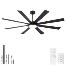 Load image into Gallery viewer, Large Ceiling Fan With Dimmable LED Light 8 Blades Remote Control, Reversible DC Motor
