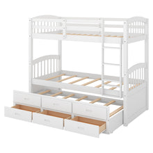 Load image into Gallery viewer, Twin over Twin Wood Bunk Bed with Trundle and Drawers,White
