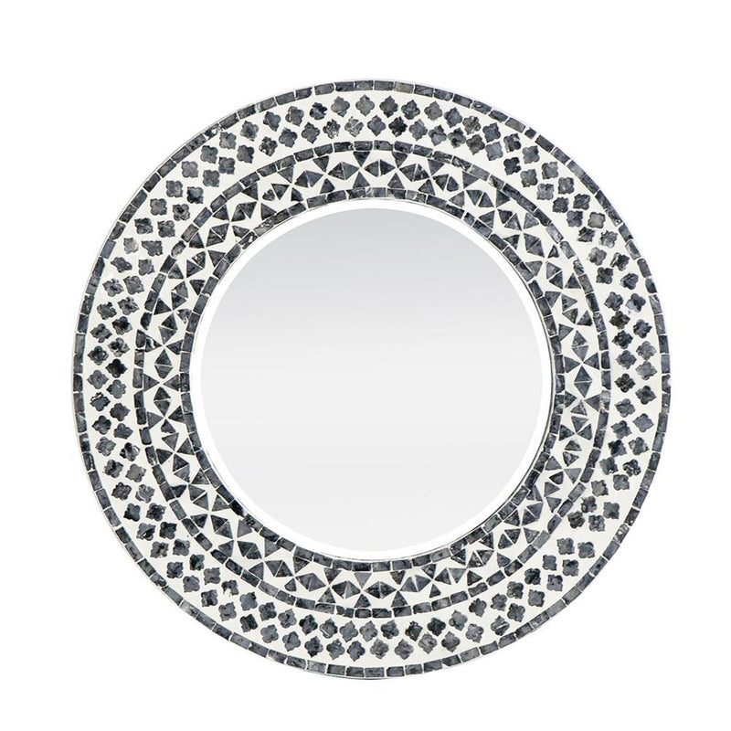 24" Round And Shell Framed Accent Mirror - Black / White