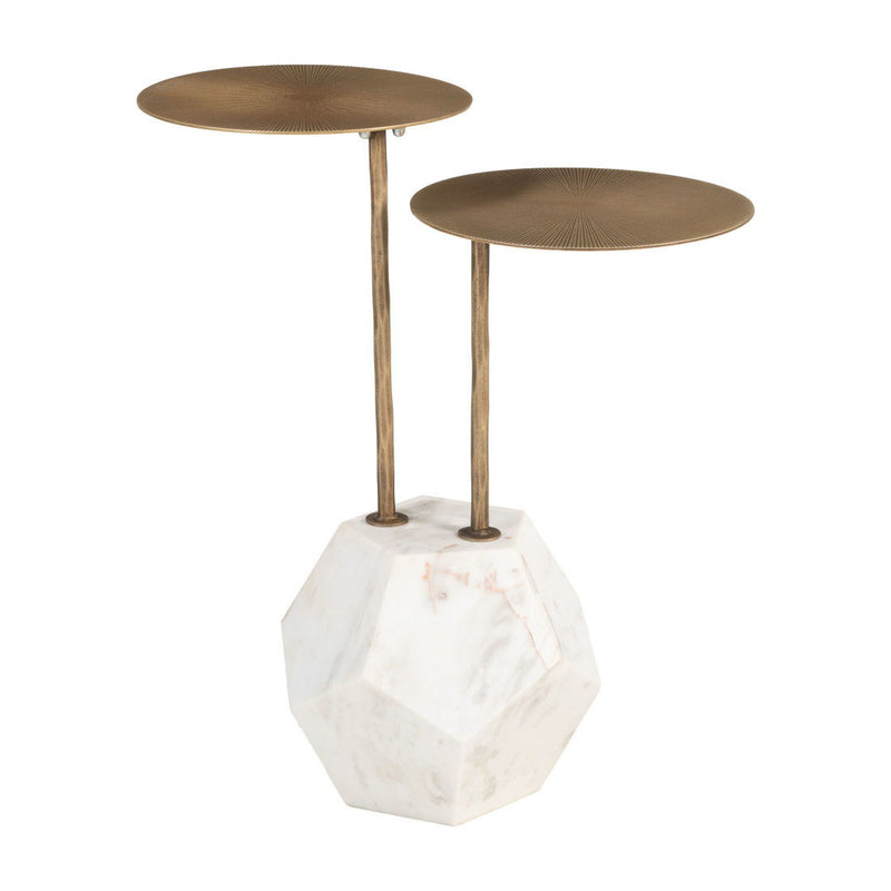 25" Marble Pedestal End Table - White