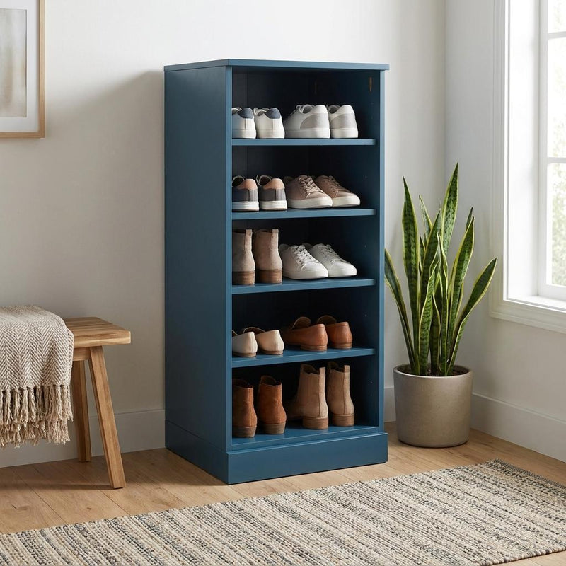 Ten Pair Solid Woodshoe Storage Cabinet (752045) - Teal Blue