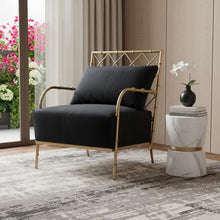 Load image into Gallery viewer, Velvet And Gold Solid Color Arm Chair - Black
