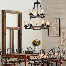 Load image into Gallery viewer, Wagon Wheel Chandelier, Ceiling Light With Adjustable Height - Black / Brown
