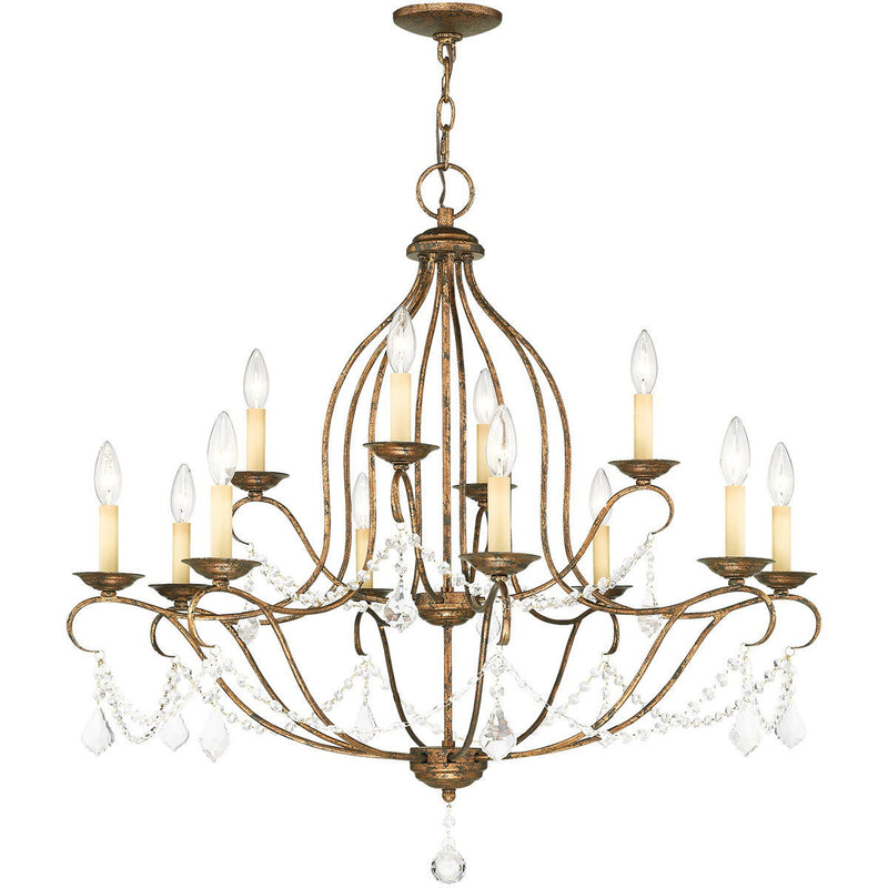 33" Twelve Light Dimmable Chandelier With Shades - Bronze