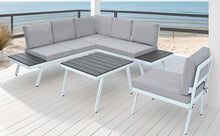 Load image into Gallery viewer, TOPMAX Industrial 5-Piece Aluminum Outdoor Patio Furniture Set, Modern Garden Sectional Sofa Set with End Tables, Coffee Table and Furniture Clips for Backyard, White+Grey
