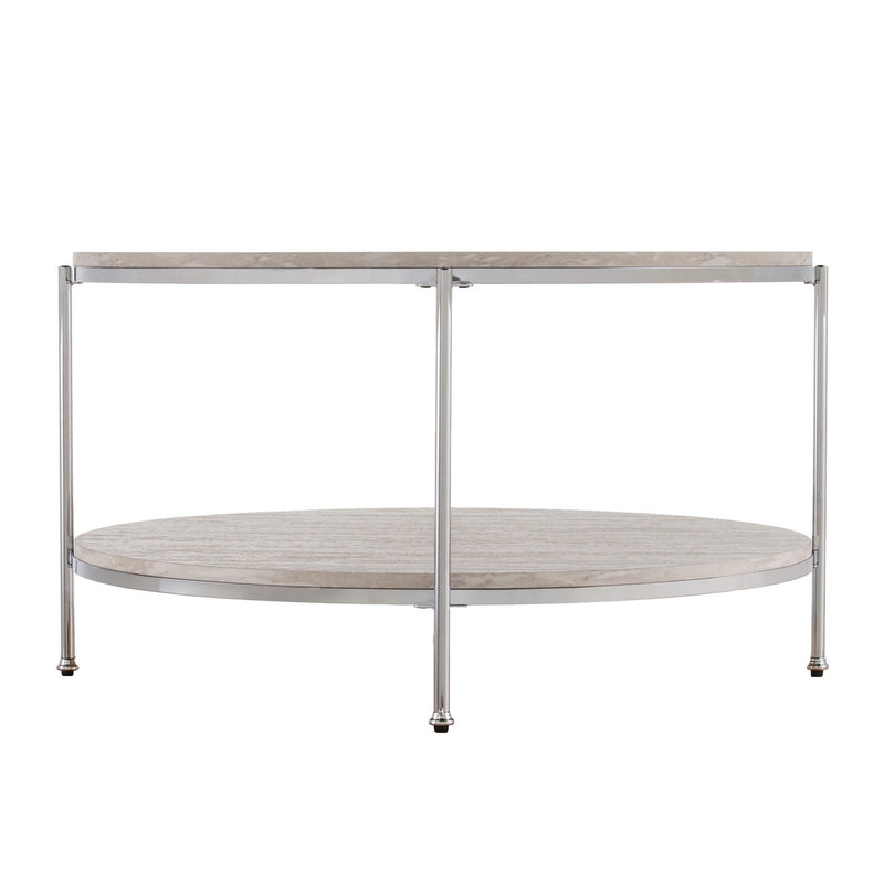 Faux Marble Metal Round Coffee Table - Chrome