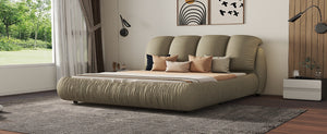 Queen Size Luxury Upholstered Bed With Thick Headboard, Vevet Queen Bed with Oversized Padded Backrest, Cinerous(Expect Arrive date 2024/4/7)