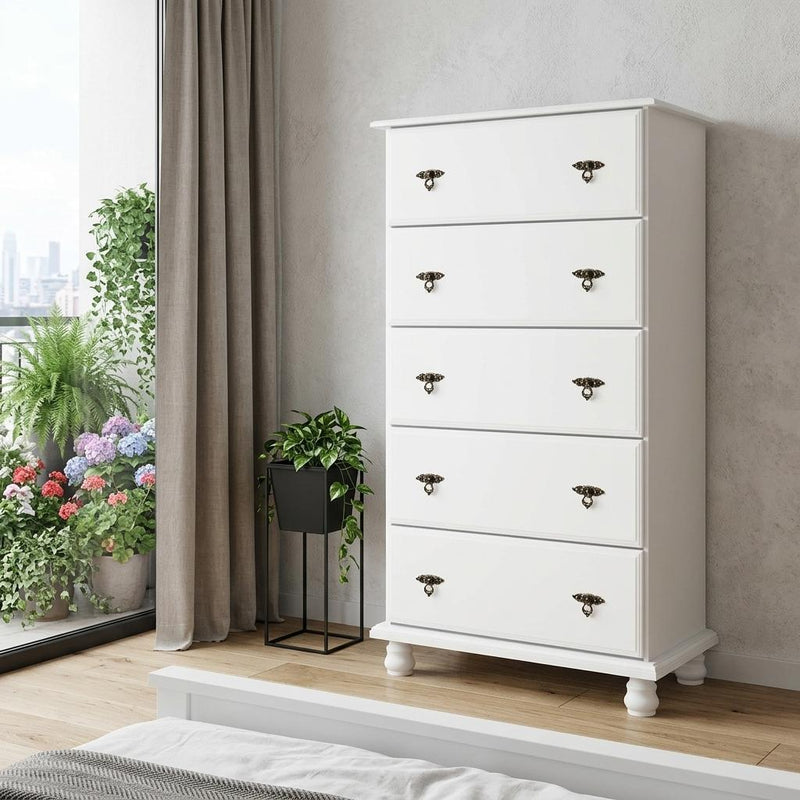 Solid Wood Five Drawer Dresser (760735) - White