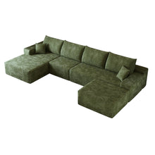 Load image into Gallery viewer, 135" 2 Piece Living Room Set Corduroy Modular Compression Foam Sofa With Ottoman Toss Pillows - Green
