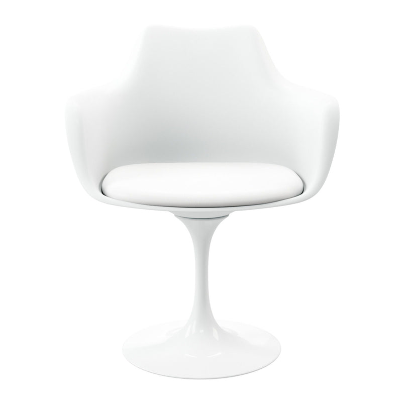 Upholstered Faux Leather Dining Swivel Arm Chair - White