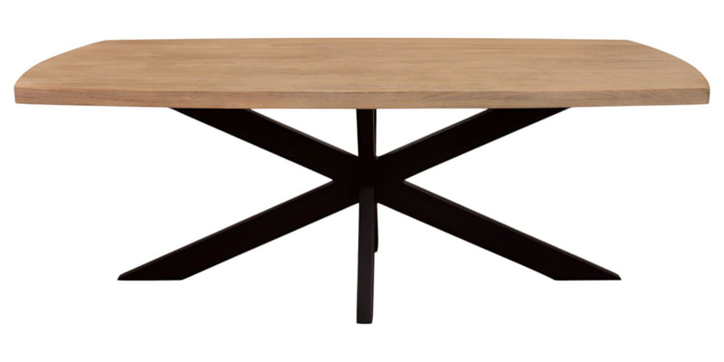 82" Solid Wood And Iron Pedestal Base Dining Table - Natural / Brown