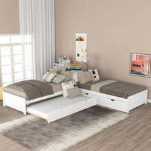 Load image into Gallery viewer, L Shaped Platform Bed With Trundle And Drawers Linked With Built In Desk
