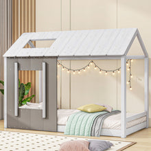 Load image into Gallery viewer, Twin Size House Platform Bed With Roof And Window - Natural / White
