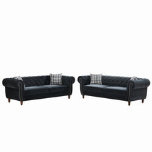 Load image into Gallery viewer, Chesterfield Upholstery Fabric Sofa With Roll Armrest &amp; Nailhead, Mid Century Modern 3 And 3 Seater Couch
