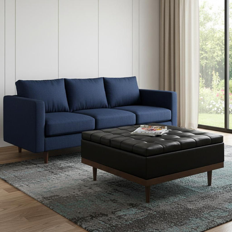 Modern Upholstery Storage Ottoman - Walnut / Black