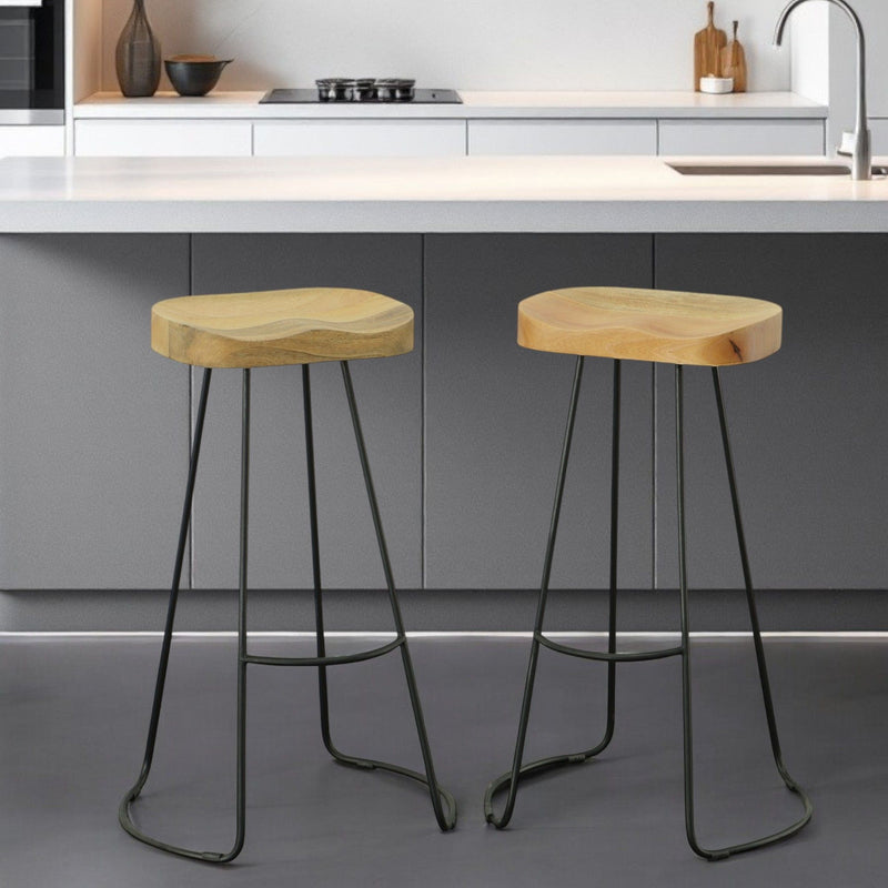 31" Steel Backless Bar Height Bar Chairs (Set of 2) - Natural And Black