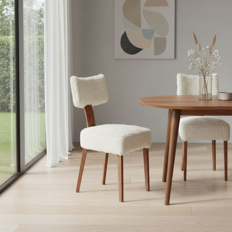 Tufted Solid Wood Partially Open Back Dining Side Chairs (Set of 2) - White / Brown