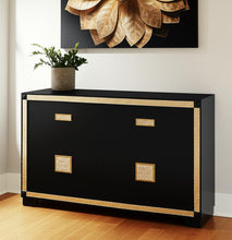 Load image into Gallery viewer, 62" Faux Crystal Bling Wood Six Drawer Double Dresser - Black And Gold
