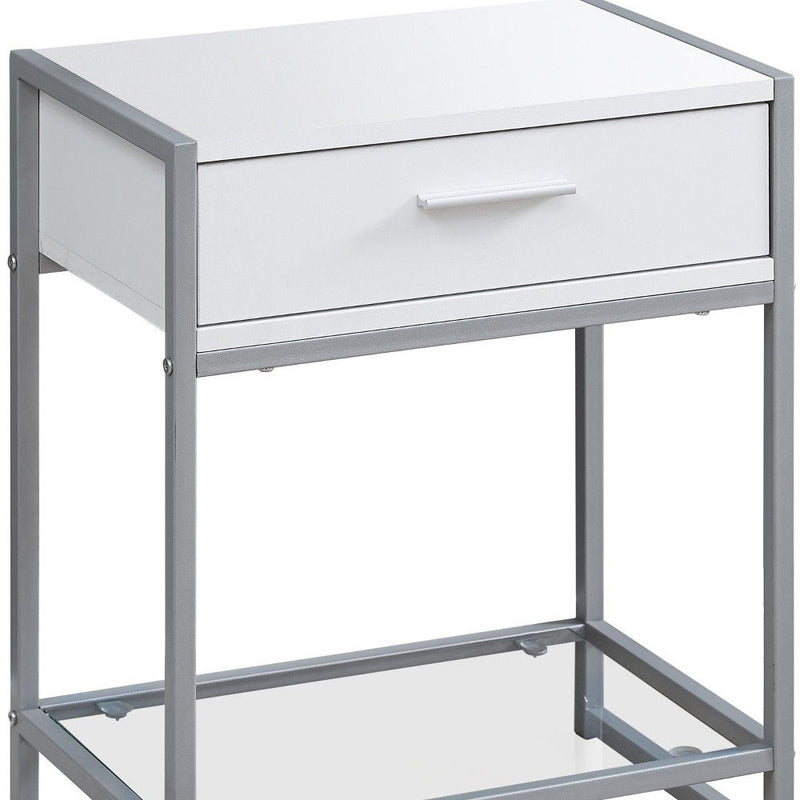 Glass And Metal End Table With Drawer And Shelf - White