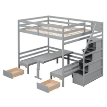 Load image into Gallery viewer, Full over Full Size Bunk with staircase,the Down Bed can be Convertible to Seats and Table Set,Gray
