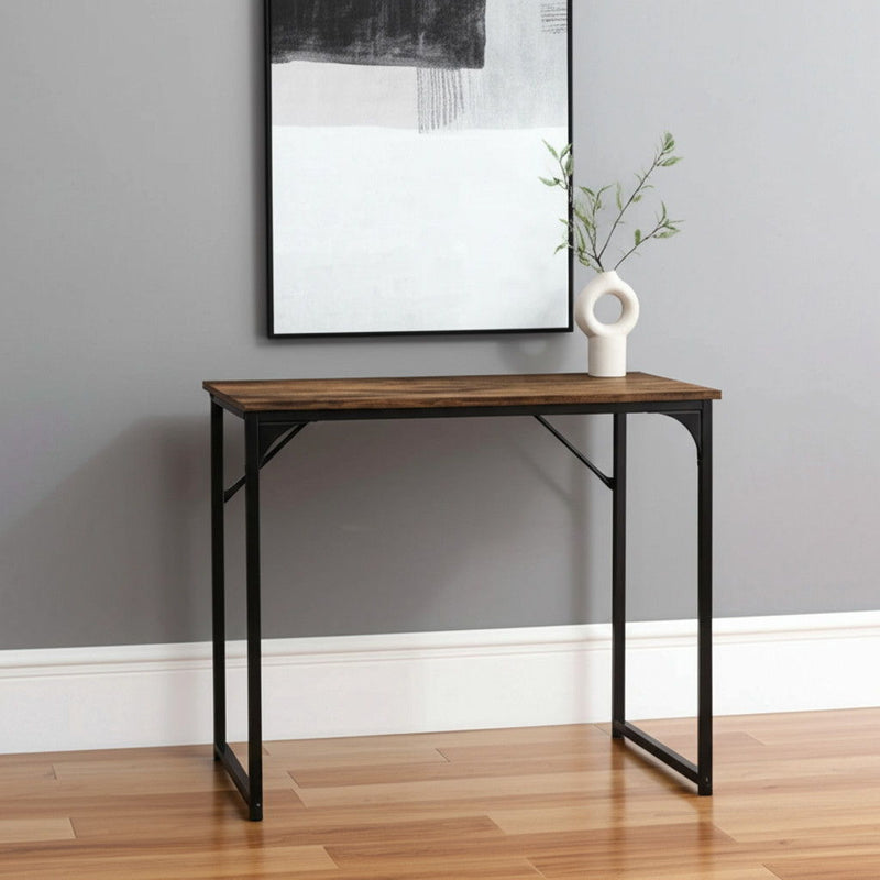 32" Wood And Metal H-Shape Computer Desk - Brown And Black