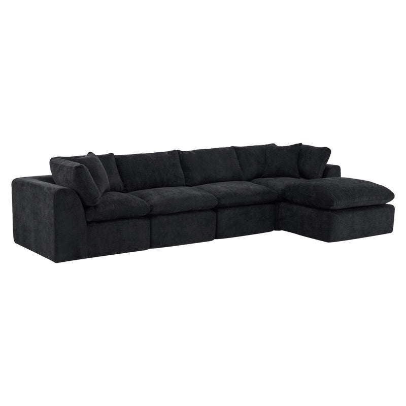 Chenille Modular Sofa Chaise With Ottoman Toss Pillows (725200) - Black