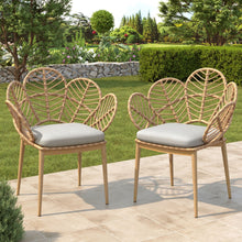 Load image into Gallery viewer, Kirk - Outdoor Wicker Peacock Shape Papasan Style Chair, Teak Finished Leg (Set of 2) - Beige / Light Brown / Light Teak
