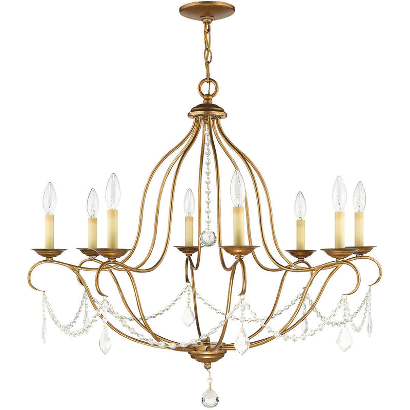 30" Eight Light Dimmable Chandelier With Shades - Antiqued Gold