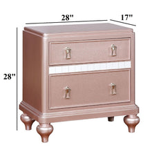 Load image into Gallery viewer, Nightstand With Mirror Accent Panels, 2 Drawer Design - Rose Gold
