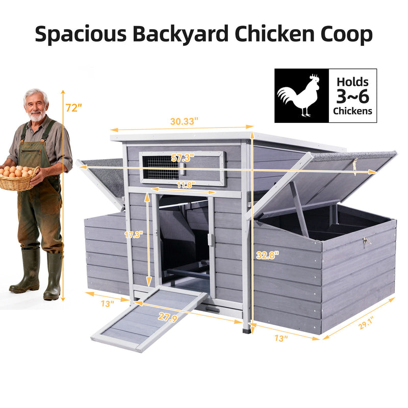 Chicken Coop, Large Outdoor Hen House With Run And Nesting Box Poultry Cage, Rabbit Hutch - Gray
