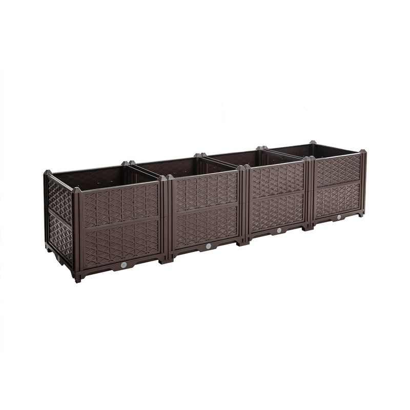 Indoor / Outdoor Rectangular Plastic Planting Box Kit For Vegetables, Herbs, Flowers & Succulents, Coffee, Polypropylene, 62.80" - Coffee