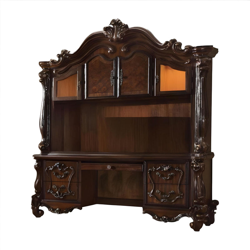 Wood Peninsula Credenza Desk With Four Cabinets Three Drawers - Dark Brown