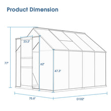 Load image into Gallery viewer, Walk-In Polycarbonate house &amp; Roof Vent, Sliding Doors, Aluminum Hobby Hot House For Outdoor
