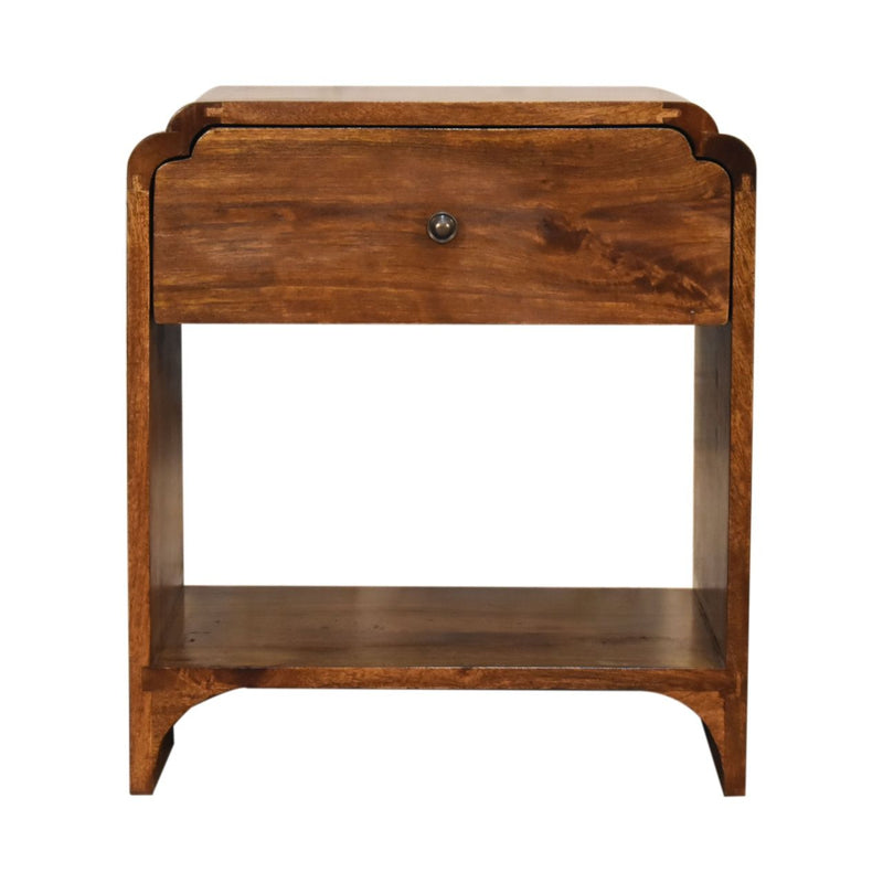 20" Solid Wood Scalloped Edge One Drawer Nightstand - Brown