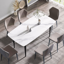 Load image into Gallery viewer, 70.87" Modern Artificial Stone Curved Black Metal Leg Dining Table, Can Accommodate 6-8 People - White / Black
