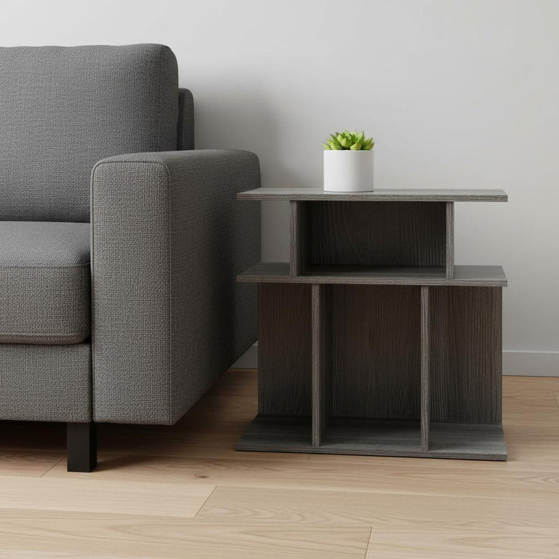 Wood End Table With 6 - Gray