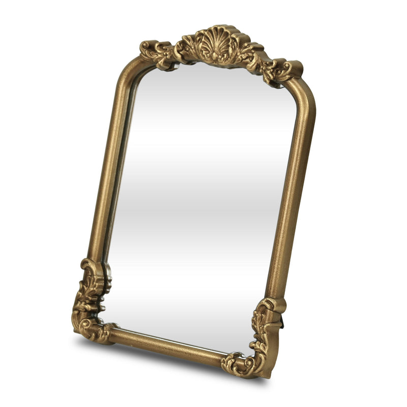 Solid Wood Scalloped Framed Makeup Shaving Tabletop Mirror - Gold
