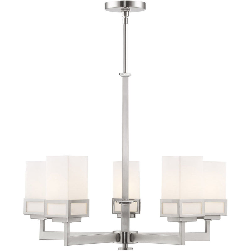 28" Five-Light Dimmable Chandelier With Shades - Nickel