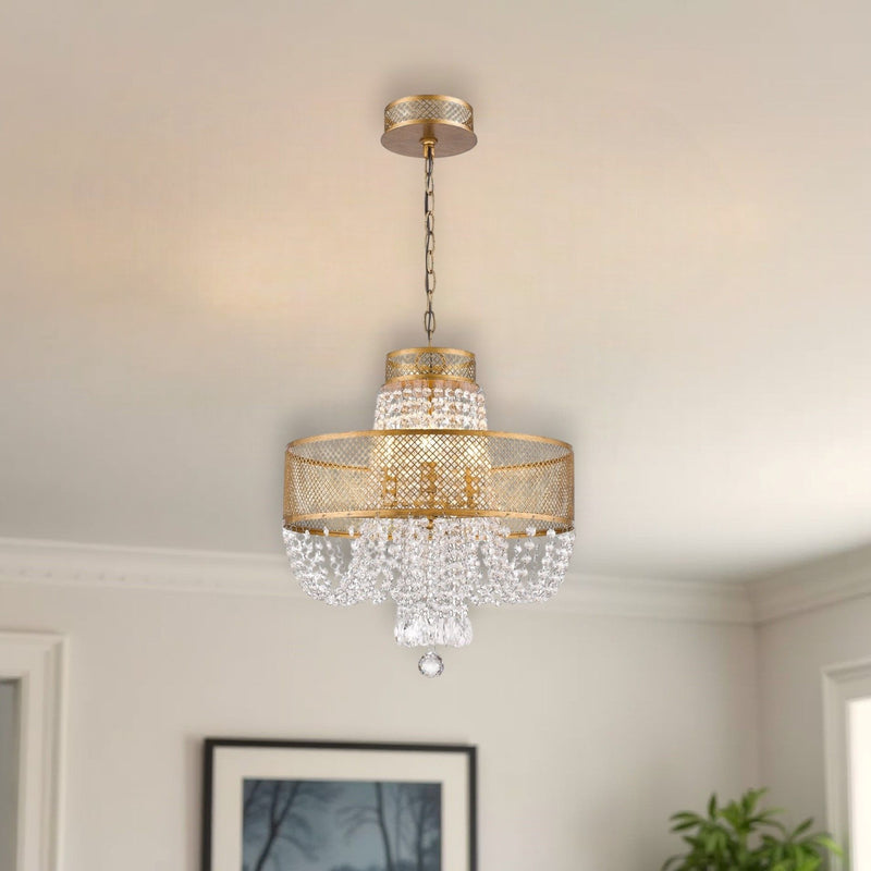 Four Light Metal And Crystals Dimmable Chandelier With Shades - Gold