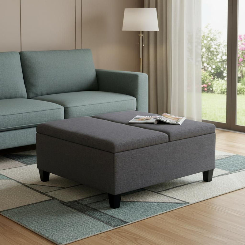 36" Fabric Cocktail Ottoman With Storage - Gray / Espresso