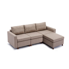 Load image into Gallery viewer, 3 Seat Module Sectional Sofa Couch With 1 Ottoman for living room,Seat Cushion and Back Cushion Non-Removable and Non-Washable,Brown
