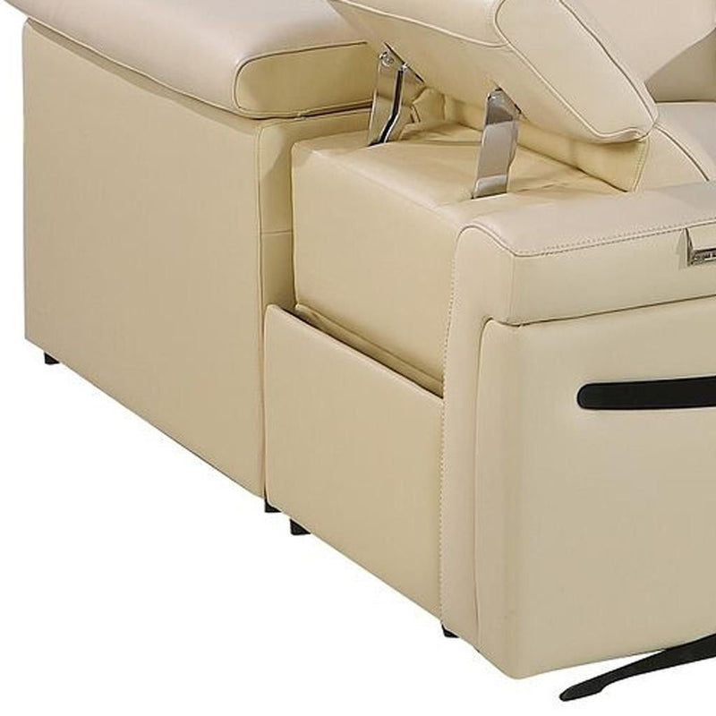 Italian Leather Power Reclining U Shaped Eight Piece Sectional With Console - Beige
