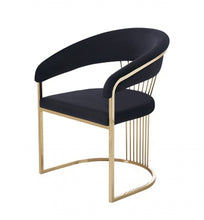 Load image into Gallery viewer, Upholstered Velvet Open Back Dining Arm Chair - Black / Gold
