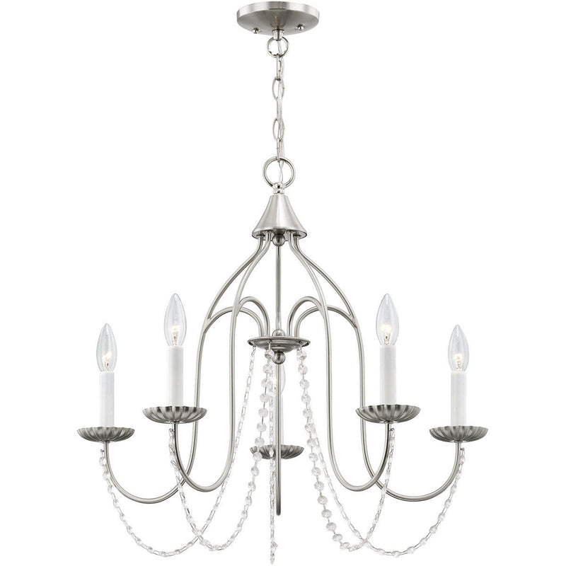 23'' Five Light Dimmable Chandelier With Shades - Nickel