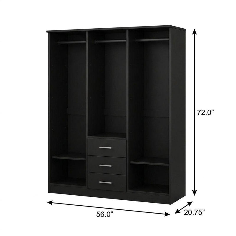 Solid Wood Three Door Three Drawer Combo Dresser - Black