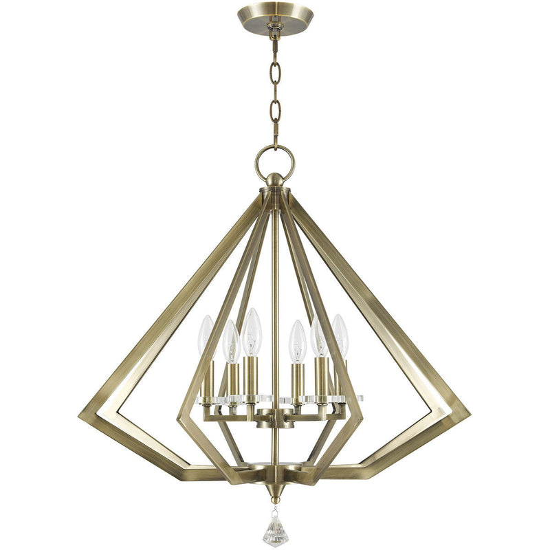 26'' Six Light Dimmable Chandelier With Shades - Antiqued Brass