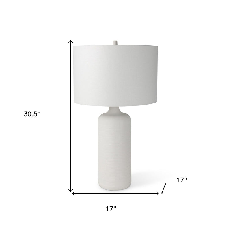 31" Ceramic Round Bedside Lamp With White Drum Shade - White
