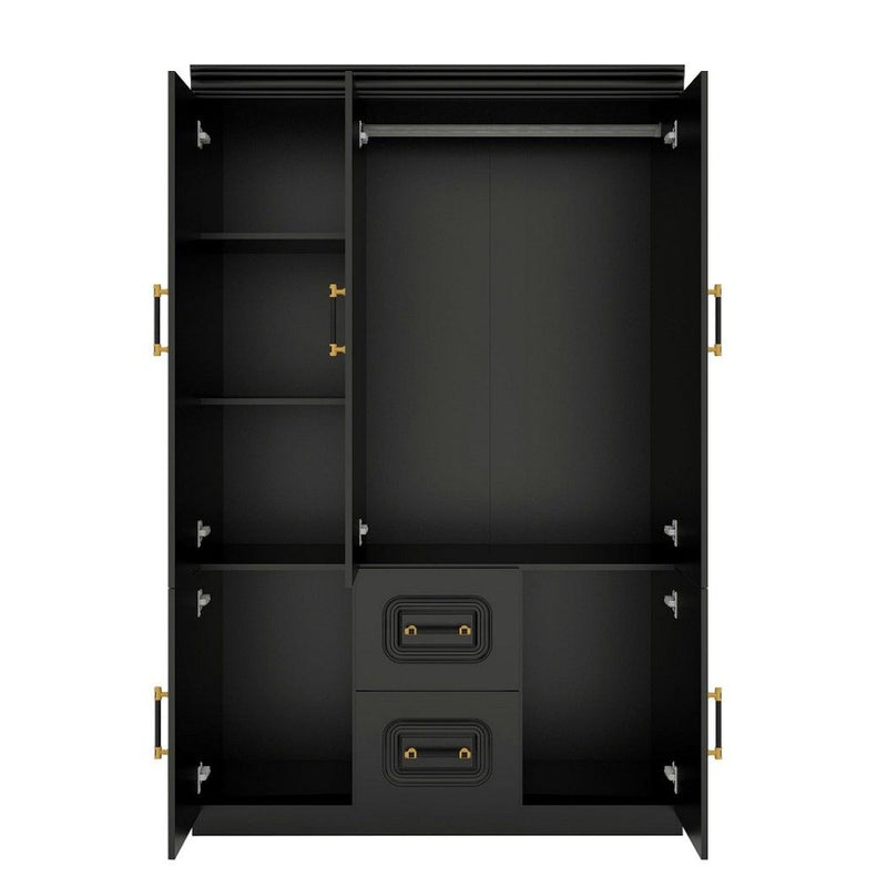 71" Wood Five Door Two Drawer Combo Dresser - Black