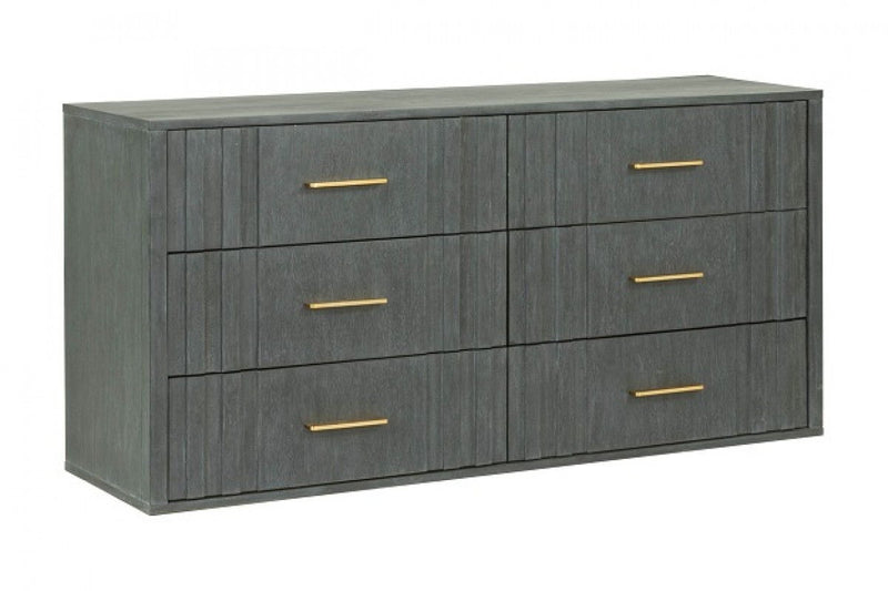 Solid Wood Six Drawer Dresser - Dark Gray
