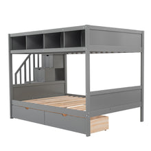 Load image into Gallery viewer, Twin over Full Bunk Bed with Shelfs, Storage Staircase and 2 Drawers, Gray
